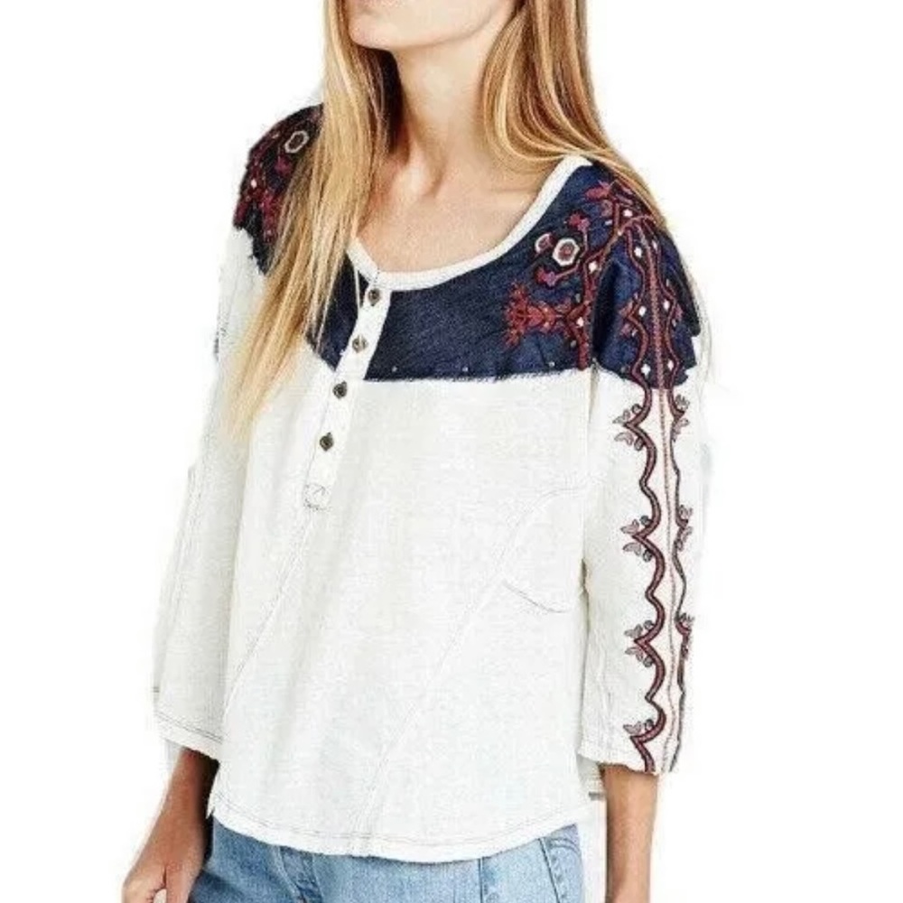 We The Free embroidered henley boho western loose blouse - Picture 7 of 7